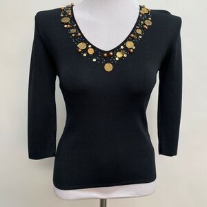 Joseph A. Women's Knit Top Small Black Beaded